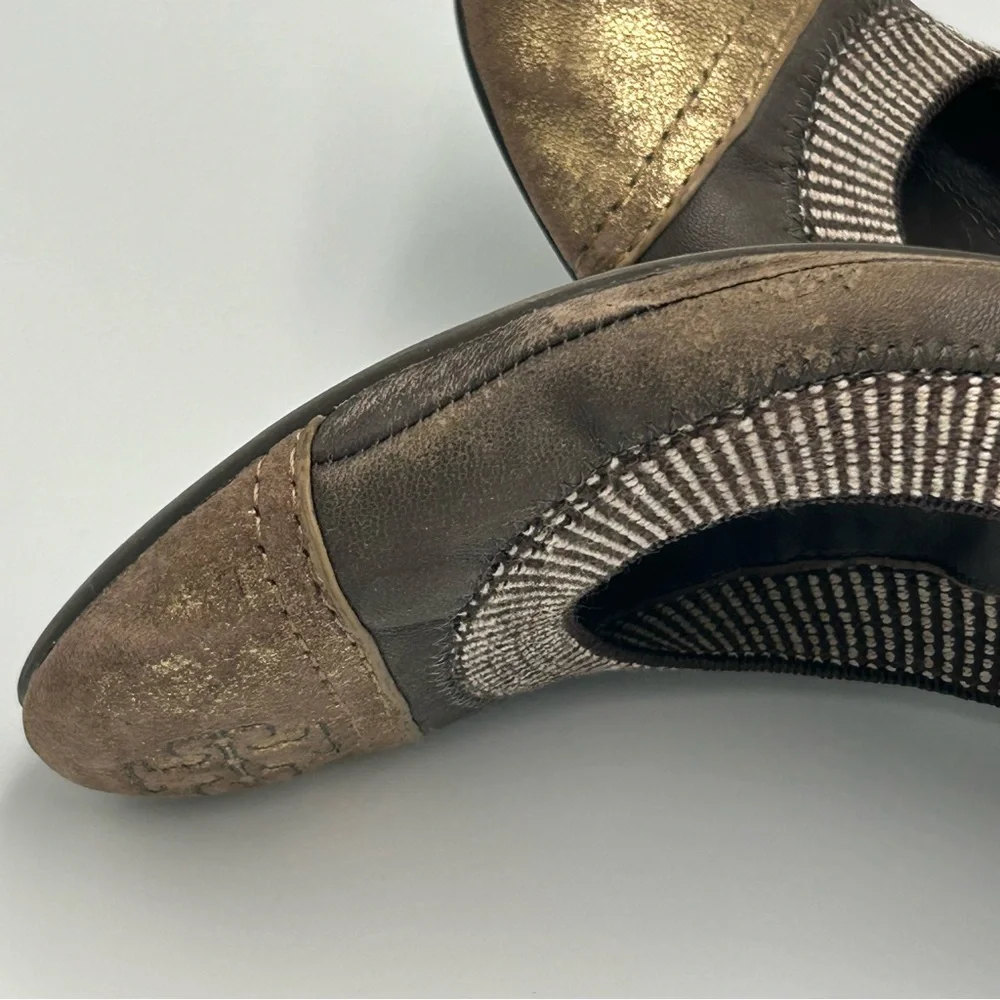 Tory Burch Gunmetal Platinum Ballet Flats Gabby Sz 6 Shoes Women’s